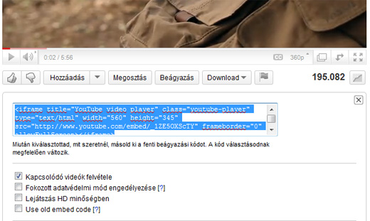 YouTube új megosztás