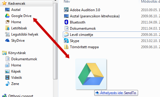 Google Drive helyi menü