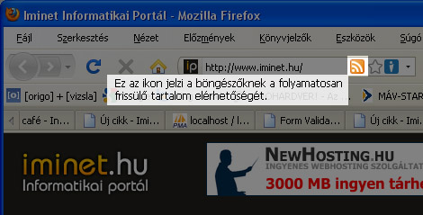 Az RSS ikon a Firefox böngésző címsora mellett