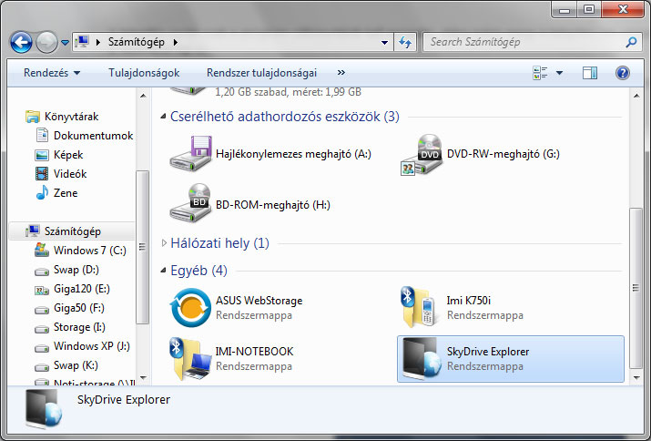 SkyDrive Explorer a Sajátgépbe épülve