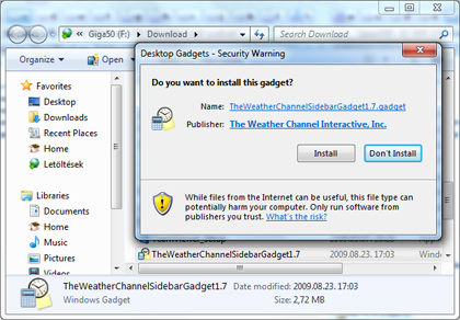 Gadget telepítése - nem ördöngösség Gadget telepítése